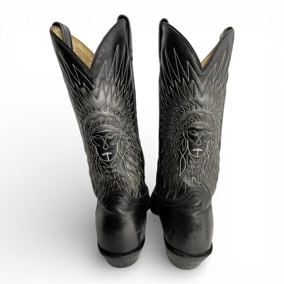 Canada West Black Buffalo Leather Western Cowboy Boots Indian Chief Men's 9.5 EE - Picture 4 of 16
